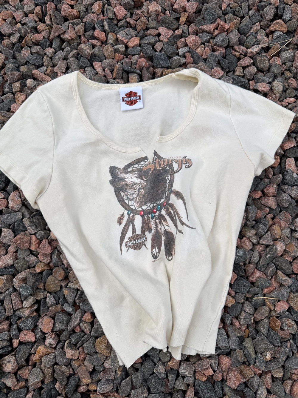 Harley-Davidson Graphic Tee with Wolf Dreamcatcher! Custom cropped